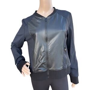 Unbridled Black Faux Leather Mock Neck Long Sleeves Full Zip Jacket Size XL